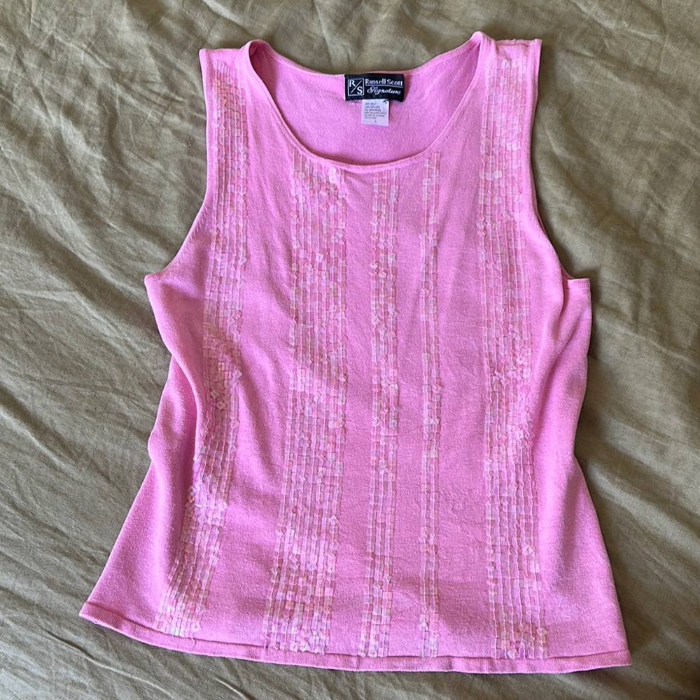 Vintage Silk Sequin Pink Sleeveless Top